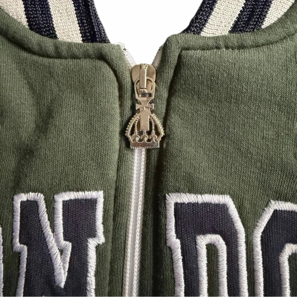 McAli London Varsity Jacket Boys 9-10 Olive Green/cream Zip Union Jack Patch